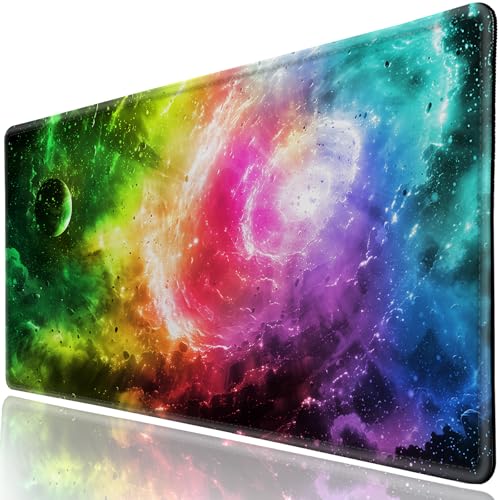 Desk Pad, Desk Matt for Desktop, Extended XXL Large Gaming Mouse Pad for Desk, Anti-Slip Keyboard Mouse Mat with Stitched Edges, Keyboard Mouse Mat for Computer, Work, Office, Gaming, Aurora - color: Spiral Galaxy, size: 31.5L x 15.7W inches