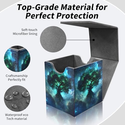 BVDIKMI Card Deck Box for MTG, Card Storage Box Fits 100+ Single Sleeved Cards, PU Leather Strong Magnet Card Deck Case Holder for Magic Commander TCG CCG, Galaxy Tree - color: Galaxy Tree