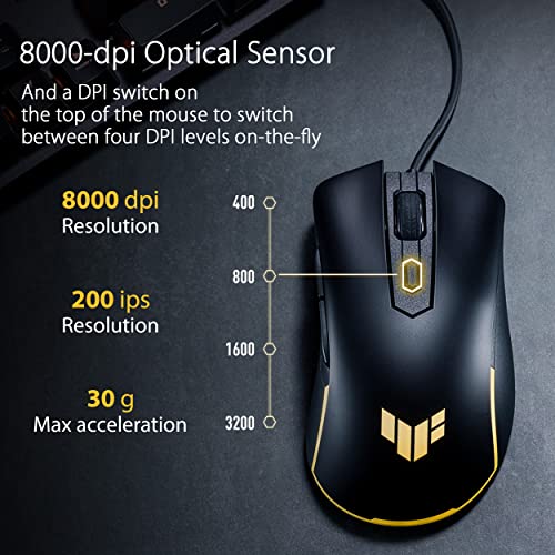 ASUS TUF Gaming M3 Gen II Wired USB Gaming Mouse – Right-Handed Ergonomic, 59g Lightweight, 8K DPI, IP56 dust & Water Resistance, Antibacterial Guard, 6 Programmable Buttons, PC/Mac Support - Black