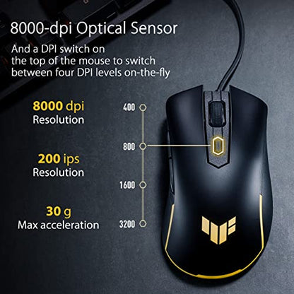 ASUS TUF Gaming M3 Gen II Wired USB Gaming Mouse – Right-Handed Ergonomic, 59g Lightweight, 8K DPI, IP56 dust & Water Resistance, Antibacterial Guard, 6 Programmable Buttons, PC/Mac Support - Black