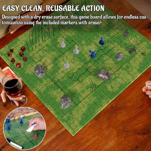 CZYY Foldable Battle Map, Double-Sided Dry Erase Cardboard RPG Mat | Grassland & Desert Sides, Compact Folded Size, Scenery Pieces & Markers Included, Gift for RPG Players & Game Masters
