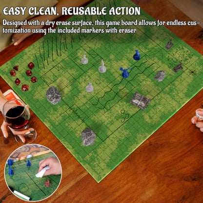 CZYY Foldable Battle Map, Double-Sided Dry Erase Cardboard RPG Mat | Grassland & Desert Sides, Compact Folded Size, Scenery Pieces & Markers Included, Gift for RPG Players & Game Masters