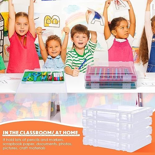 Wesiti 4 Pcs Scrapbook Paper Storage Box Clear Plastic Storage Boxes with Snap 14.17 x 10.63 x 1.77 Inches Art Project Case Craft Organizer File Document Holder Photo Magazine Letter Containers
