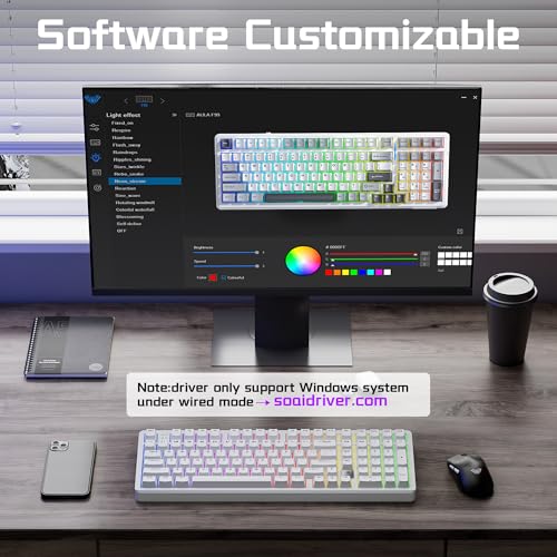 LEOBOG HI98C Pro Wireless Mechanical Gaming Keyboard, Tri-Mode Wired/2.4G/BT5.0 Hot Swappable Aluminum Keyboards with Number Pad, RGB Backlit Gasket Mount White Custom Keyboard for PC Gaming & Office - color: White