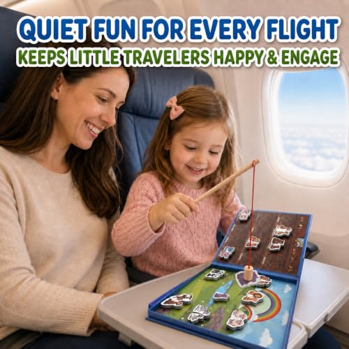 Travofun 4-in-1 Magnetic Travel Game, Travel Toys for Toddlers Ages 3-5 | 4-in-1 travel toy with magnetic fishing, animal matching, spelling, and story play in a colorful Noah's Ark picture scene. - style: Noah’s Ark Game