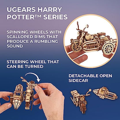 UGEARS Hagrid's Flying Motorbike™ 3D Puzzle - Wooden Model Kit for Adults to Build - Mechanical Bike Motorcycle Making Kit - 3D Jigsaw Puzzle Wood Vehicle - Harry Potter™ Collection DIY Brain Teaser - style: Hagrid's Flying Motorbike