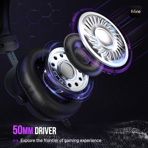 FIFINE Wired Gaming Headset, Gamer Headset with 3.5mm and USB Dual Connectivity, 7.1 Surround Sound, Tuned 50mm Drivers, Detachable Mic, Over-Ear Headphones for PC/PS5/Xbox, Black-AmpliGame H9 - color: Black