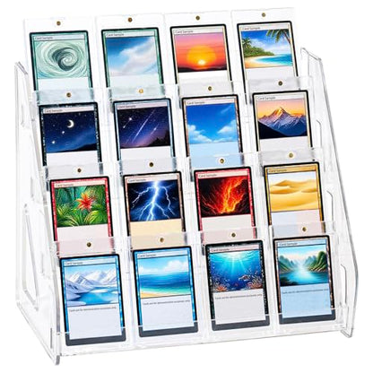 DEEIF 4 Tier Acrylic Trading Card Display Stand, 12" Riser Display Shelf for Magnetic Holders, Toploaders, PSA Graded Cards, TCG Sports Card Collection (1 Pack) - size: 4 Tier, 1 Pack