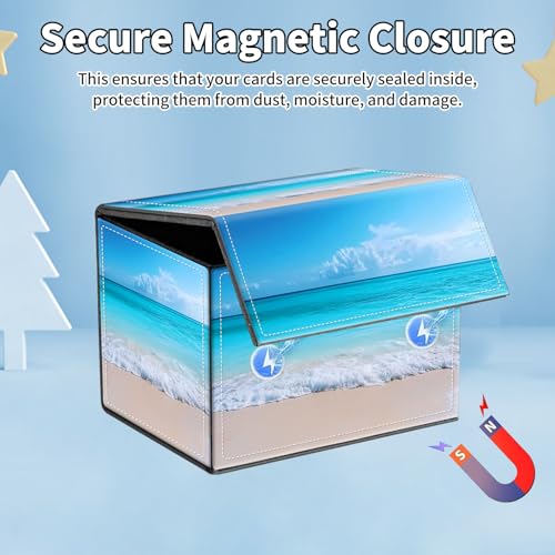 for MTG Commander Deck Box,Card Deck Box for Trading Yugioh MTG,Fits 100 Double Sleeved Cards,PU Leather Strong Magnet Case for Magic Commander TCG CCG,Blue Beach - color: Blue Beach