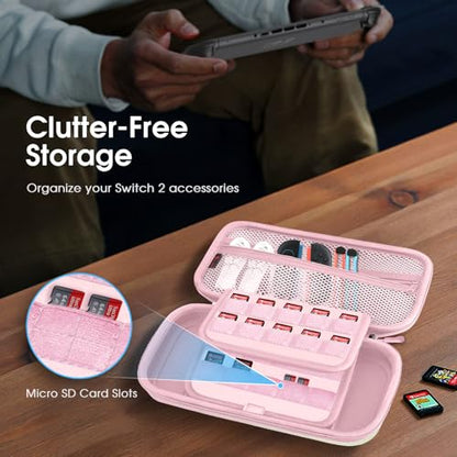 FINTIE Carrying Case for Nintendo Switch 2 (2025), Shockproof Hard Shell Switch 2 Case, Protective Cover Travel Bag with 19 Game Card & 2 Micro SD Card Slots & Inner Pocket, Pink Green - color: Pink Green