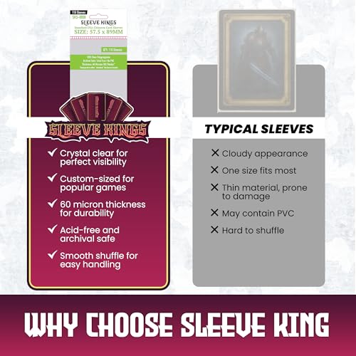Sleeve Kings Standard Card Sleeves 57.5x89mm, 60 Micron, 110ct, SKS-8808 | 100% Clear Polypropylene, Acid-Free & PVC-Free, Archival-Safe for Long-Term Storage, Compatible with Wingspan & More - size: 57.5 x 89 mm, style: Standard USA Chimera