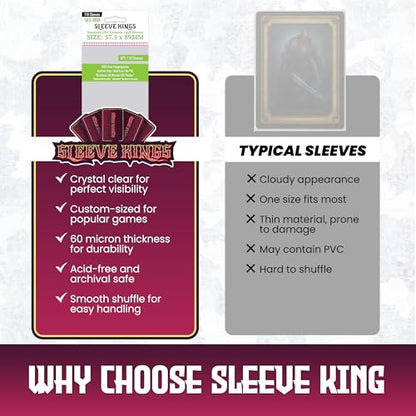 Sleeve Kings Standard Card Sleeves 57.5x89mm, 60 Micron, 110ct, SKS-8808 | 100% Clear Polypropylene, Acid-Free & PVC-Free, Archival-Safe for Long-Term Storage, Compatible with Wingspan & More - size: 57.5 x 89 mm, style: Standard USA Chimera