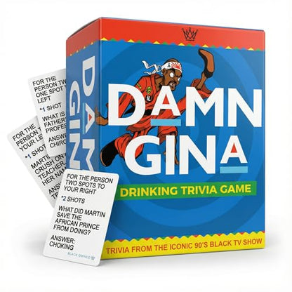 Damn Gina Drinking Game 90s Martin TV Show Trivia Cards Fun Martin Lawrence Party Game with Catchphrases Challenges and Sips Perfect for Game Nights, Family Reunions, Girls Trips and Bachelor Events - color: Drinking