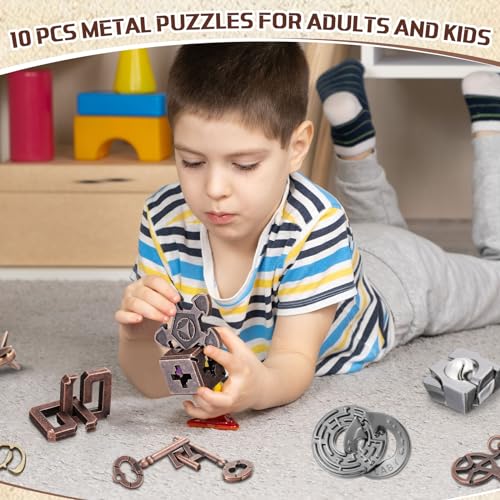 Syhood 10 Pieces Metal Brain Teaser Puzzles for Adults 3D Steel Puzzle Difficult Magic Mind Challenge Unlock Interlocking Games Iq Smart Logic Test Toys Basket Filler Stuffers(Stylish) - style: Stylish