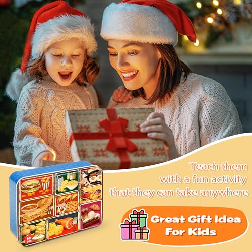 LELEMON Puzzles for Kids Ages 4-6,Food 60 Piece Puzzles for Kids Ages 6-8 in a Metal Box,Children Jigsaw Puzzles Kids Puzzles,Educational Learning Puzzle Toys for Girls and Boys - color: Food