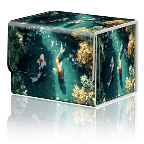 Card Game Storage Box for TCG Deck Box MTG Card Box Organizer Trading Card Case Commander Deck Box TCG Card Storage Box Magnetic Closure Creative Pattern Up to 200 Cards, Green Pond Red White Koi Fish - color: Green Pond Red White Koi Fish
