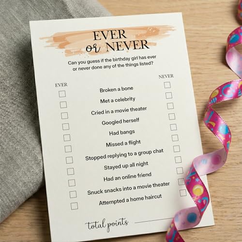 Birthday Party Games for Adults, 25 Card Interactive Group Game Set for Milestone Celebrations - A02 - color: Ever Or Never