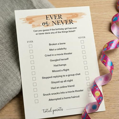 Birthday Party Games for Adults, 25 Card Interactive Group Game Set for Milestone Celebrations - A02 - color: Ever Or Never