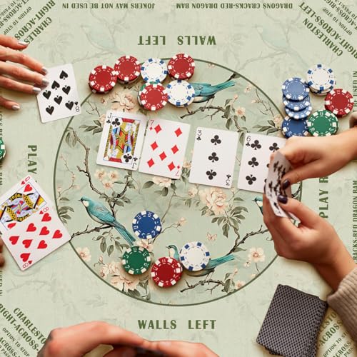 Green Floral Bird Chinoiserie Mahjong Mat 31.5 x 31.5 in,Traditional Chinese Flower Non-Slip Noise Reduction Gaming Mat for Table American Mahjong Poker Board Games Card Games Dominoes - color: Green Chinese Style Flower & Bird Mahjong Mat