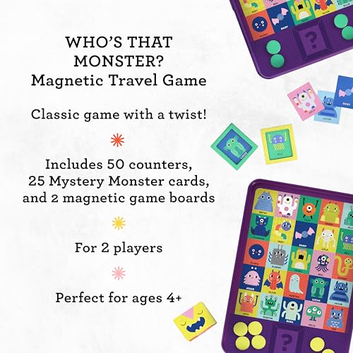 Petit Collage: Who’s that Monster? Magnetic Travel Game – On‑the‑Go Tin Game for Kids Ages 4+ – Portable Screen-Free Playset with 25+ Magnetic Pieces & 2 Game Boards – Perfect Halloween Activity