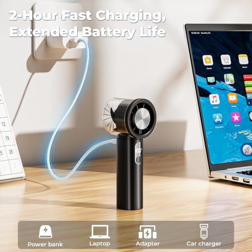 Portable Handheld Small Turbo Fan with Ice Cooling, Black | 5 Gear Strong Airflow, LED Display, 3000mAh Rechargeable Battery, 20000 RPM Powerful, Up to 12 Hrs,for Travel,Outdoor, Makeup - color: Black
