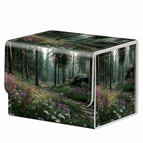 Strong Magnet for TCG MTG Commander Deck Box Playing Card Case Organizer Trading Card Case Creative Pattern Trading Card Storage Box for Collectible Games Up to 200 Cards, Forest Wildflowers - color: Forest Wildflowers