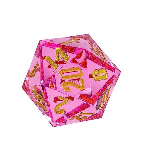 55mm 20 Sided DND Dice, Giant D20 D&D Polyhedral Dice Large D20 with Die Gift Box for Dungeons and Dragons, RPG Table Games (Transparent Peach/Gold Numbers) - color: Transparent Peach/Gold Numbers