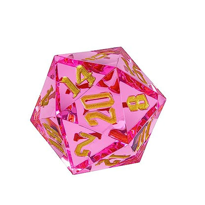 55mm 20 Sided DND Dice, Giant D20 D&D Polyhedral Dice Large D20 with Die Gift Box for Dungeons and Dragons, RPG Table Games (Transparent Peach/Gold Numbers) - color: Transparent Peach/Gold Numbers