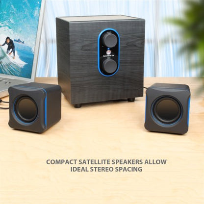 GOgroove SonaVERSE LBr 2.1 Computer Speakers with Subwoofer - USB Powered PC Speaker System with 3.5mm AUX Audio Input, Bass/Volume Control Knobs, 11W RMS - Compact Size for Desktop, Laptop, Desks