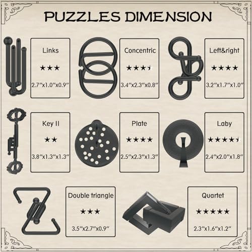 8-Piece 3D Metal Puzzle Box IQ Test Kit with Wooden Case, Brain Challenge for Adults Teens, Gift for Christmas, Valentine's Day, Birthday, Anniversary & Family Party Game - color: Wooden