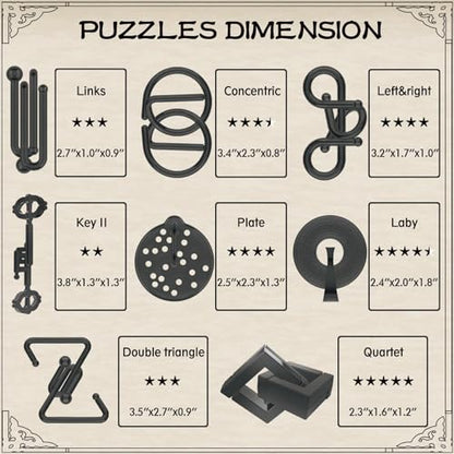 8-Piece 3D Metal Puzzle Box IQ Test Kit with Wooden Case, Brain Challenge for Adults Teens, Gift for Christmas, Valentine's Day, Birthday, Anniversary & Family Party Game - color: Wooden