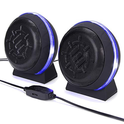 ENHANCE SL2 USB Classroom Speakers — 2.0 Stereo Sound System, 3.5mm Input, in-Line Volume Control, Compact for Desks, Laptops & Chromebooks — Perfect for School Labs & Classrooms (Blue LEDs) - color: Blue