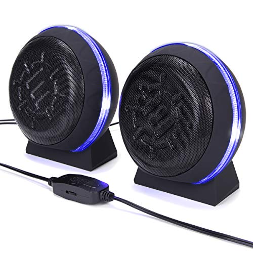 ENHANCE SL2 USB Classroom Speakers — 2.0 Stereo Sound System, 3.5mm Input, in-Line Volume Control, Compact for Desks, Laptops & Chromebooks — Perfect for School Labs & Classrooms (Blue LEDs) - color: Blue