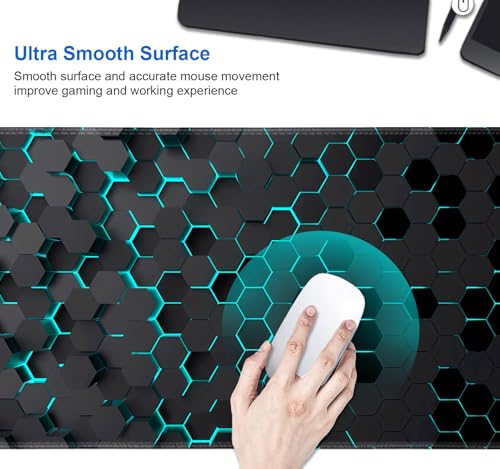 IMAYONDIA Black Blue Honeycomb Modern Gaming Large Mouse Pad XL(35.4x15.7 in), Geometric Shapes Cool Extra Large Mousepad, Computer Pad, Non Slip Rubber Desk Pad Mat - color: Black Honeycomb