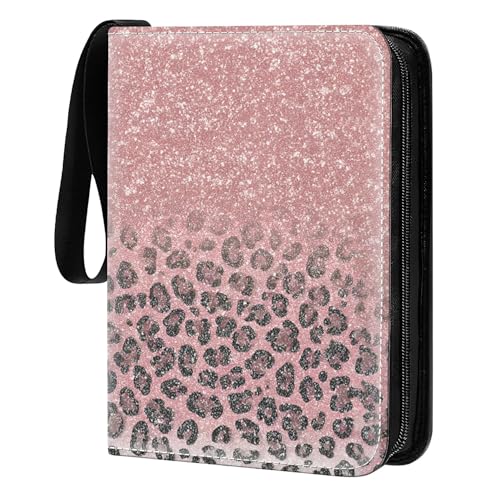 Card Binder 400 Pockets, 50 Sleeves Large Binder Trading Cards Holder 4 Pocket, Storage Organizer, Album Folder Case Protector Collector Gift Pink Silver Leopard Print Aesthetics - color: Pink Silver Leopard Print Aesthetics, size: 4 Pocket