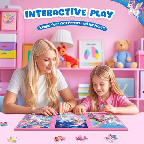 Magnetic Jigsaw Puzzles for Toddlers Kids 3-8 Girls,(3 36-Pieces) Travel Puzzles Toys for Kids Ages 4-6,Take-Along Car Airplane Road Trip Activities Game for 3 4 5 6 7 8 Year Old Birthday Gift - style: Unicorn Princess