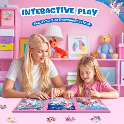 Magnetic Jigsaw Puzzles for Toddlers Kids 3-8 Girls,(3 36-Pieces) Travel Puzzles Toys for Kids Ages 4-6,Take-Along Car Airplane Road Trip Activities Game for 3 4 5 6 7 8 Year Old Birthday Gift - style: Unicorn Princess