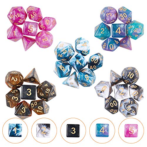 Coyeekn 20-Set DND Polyhedral Dice with Storage Pouch | 140 Total Polyhedral Dice, 7 Per Set, 20 Complete Dice Sets (D4-D20), Great for D&D, MTG & Tabletop RPG Games - color: 20set-140pcs