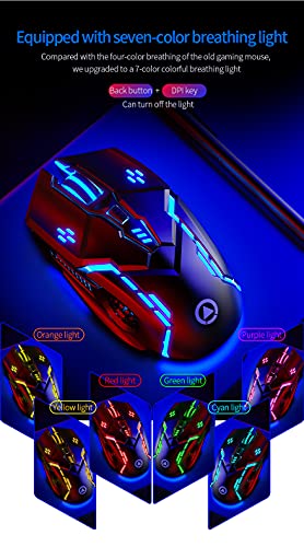 Gaming Mouse Wired, USB Optical Computer Mice with RGB Backlit, 4 Adjustable DPI,Silent Click, Ergonomic Gamer Laptop PC MacBook Mouse, 6 Programmable Buttons for Windows 7/8/10/XP Vista Linux MacOS