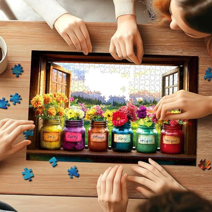 Christian Puzzles for Adults 500 Pieces, Bible Jesus Puzzle with Inspirational Verses, Religious Jigsaw Puzzles 500 Pieces for Seniors Family Game Night, Include Poster & A-F Letter Back, 23"x15" - color: Flowers Jars 500