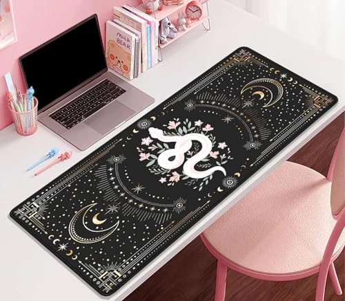 Mysterious Starry Sky Moon and White Snake Pattern Large Extended Gaming Mouse Pad E-Sports Office Desk Mat Keyboard Pad Rubber Non-Slip Computer Mouse Mat Suitable for Home Office Work(27.5X11.8 in) - color: Starry Sky Moon and White Snake