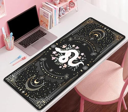 Mysterious Starry Sky Moon and White Snake Pattern Large Extended Gaming Mouse Pad E-Sports Office Desk Mat Keyboard Pad Rubber Non-Slip Computer Mouse Mat Suitable for Home Office Work(27.5X11.8 in) - color: Starry Sky Moon and White Snake
