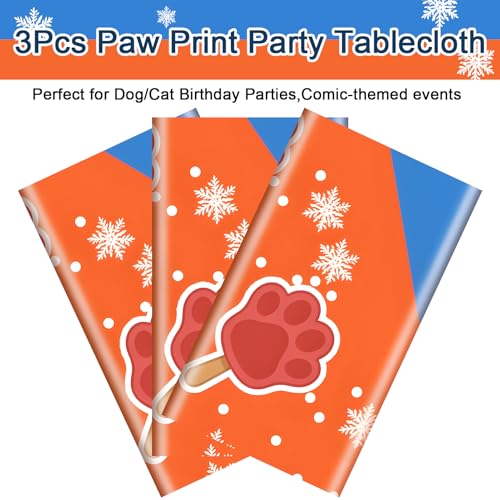 3pcs Dog/Cat Paw Birthday Tablecloths, 54"x108" Plastic Disposable | Animal Theme Party Supplies, Puppy Table Covers, Rectangle Orange Blue Table Cloth, Ice Cream Summer Vacation Pool Party - color: Claw Ice Cream, size: 3pcs