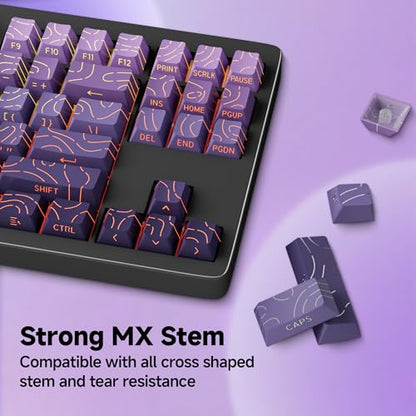 133 Aesthetic Shine Through PBT Keycaps, Purple Gradient, Long Lasting & No Fade, Modern Topographic Keycaps for Mechanical Keyboard - Ergonomic (Doubleshot, MX, Fit All Layout,Cherry) - color: Purple Gradient