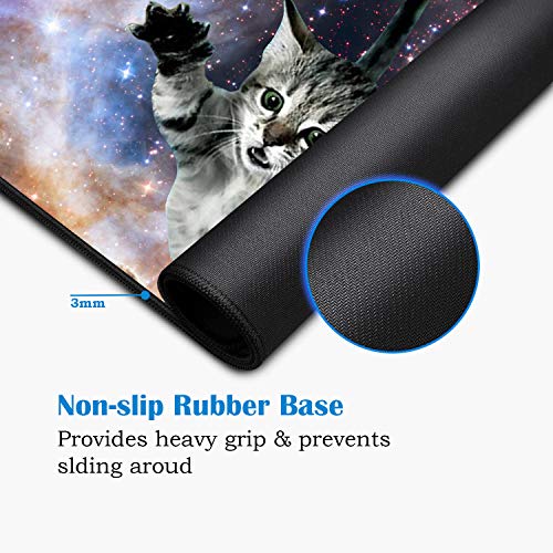 Desk Pad Mat Gaming Mouse Pads with Coasters Set, Stitched Edges Design Mouse Pad XXL Large Mouse Pad for Laptop Computers Galaxy Fly Cat Desk Writing Mat for Office & Home 31.5x 11.8 - color: Galaxy Fly Cat