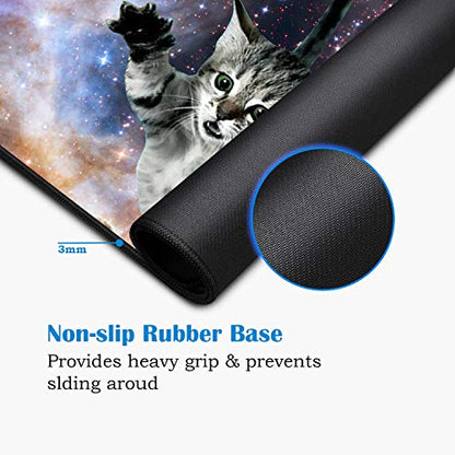 Desk Pad Mat Gaming Mouse Pads with Coasters Set, Stitched Edges Design Mouse Pad XXL Large Mouse Pad for Laptop Computers Galaxy Fly Cat Desk Writing Mat for Office & Home 31.5x 11.8 - color: Galaxy Fly Cat