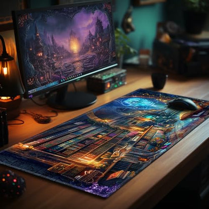 Card Playmat 70 x 40 cm Game Mats Tabletop Magic for MTG/TCG Cards, Trading Card Game Playing Stitched Commander Deck Gaming Desk Duel Mat Card Gameplay Mats, Magical Library - color: Magical Library, size: 27.5"X15.7"