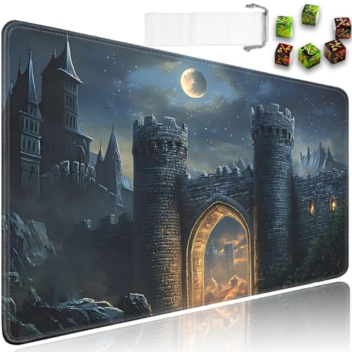 for MTG Game Playmat - 24 x 14 inches with Dices and Storage Bags, Non-Slip Base for TCG and Board Game Card Mats, Trading Card Games Mat, Night Castle Gates Pattern Collectible Card Playmats - color: Jv-playmat-p7-1-g199