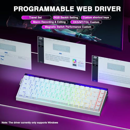 AULA Hero 68 HE 60% Gaming Keyboard Wired, Hall Effect Magnetic Switch Keyboard with 8K Hz Polling Rate, Side Printed PBT Keycaps, RGB Backlit Light Box, Customizable Web Software for PC/Mac Gamers - color: Line White