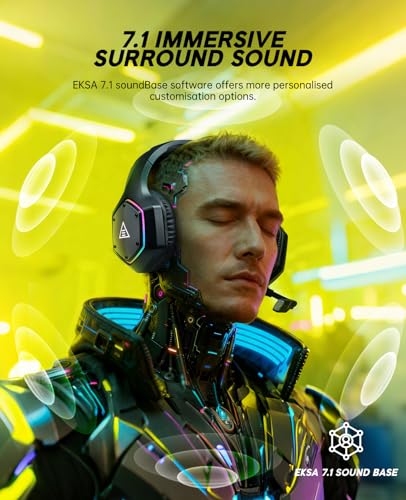 EKSA 2.4GHz Wireless Gaming Headset for PS5,PS4,PC,Switch,Mobile,Mac, Bluetooth Gaming Headphones with ENC Microphone, RGB, 20ms Latency, 120H Battery, 7.1 Surround Sound, 3.5mm Cable Black Silver